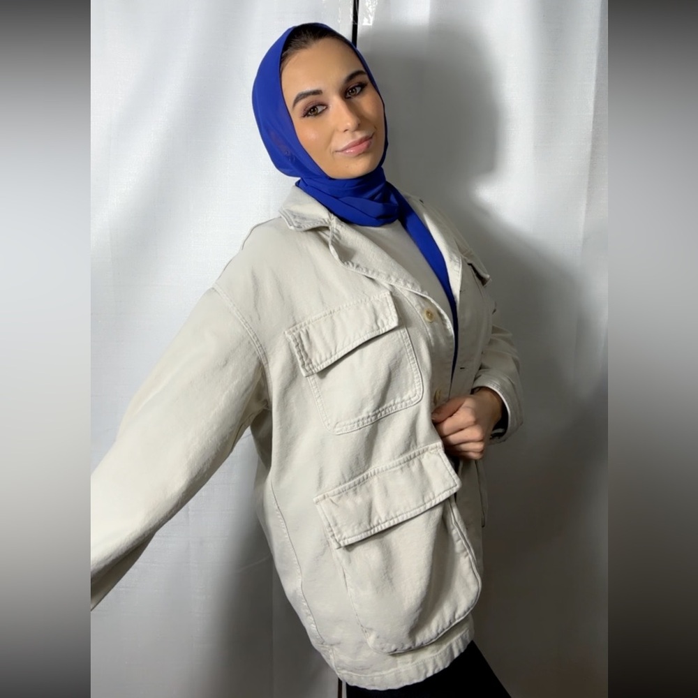 Zara Utility Jacket Womens Size XL Cotton Twill Barn Chore Coat Oversized